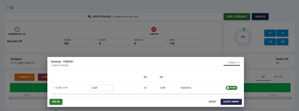 Digitální evidence kontroly kvality výrobků na pracovišti pomocí systému BI CONTROL.